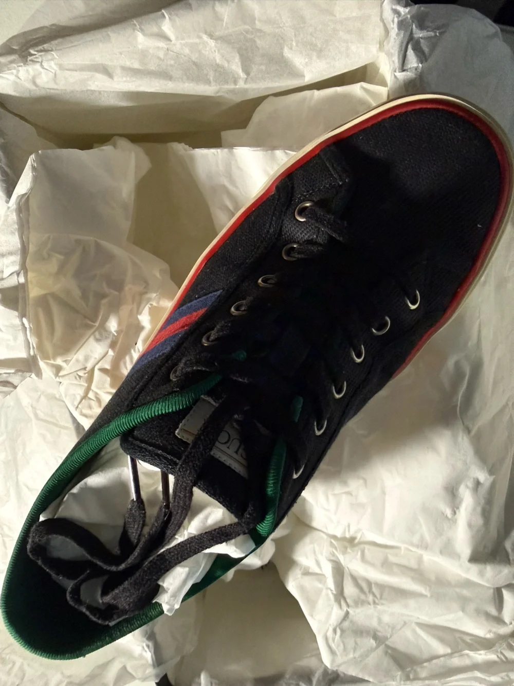 Gucci Tennis Black Web Stripe Sneakers Men’s Size 9 Pre-Owned